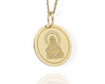 14K Solid Gold Buddha Anhänger Halskette: Personalisierter buddhistischer Charme