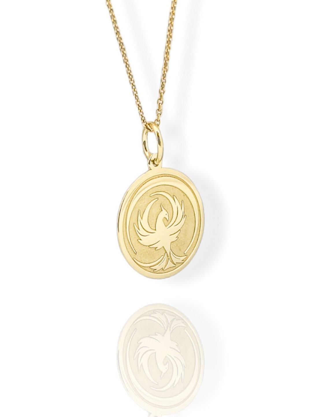 14K Real Solid Gold Phoenix Bird Pendant, Gold Phoenix Coin Necklace