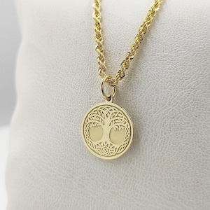 Gold Plated Yggdrasil Necklace, Disc Viking Tree of Life Pendant, Personalized Celtic Tree of Life Jewelry, Silver Yggdrasil Nordic Charm