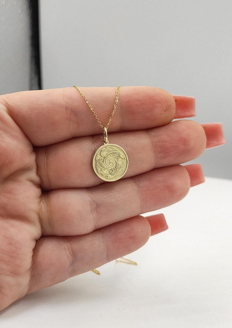 14K Gold Celtic Salmon Necklace: Personalized Fish Pendant image 3