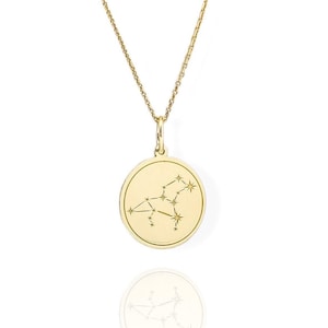 14K Solid Gold Leo Necklace, Leo Zodiac Sign Pendant, Gold Horoscope Star Sign Jewelry, Astrology Necklace, Celestial Constellation Charm