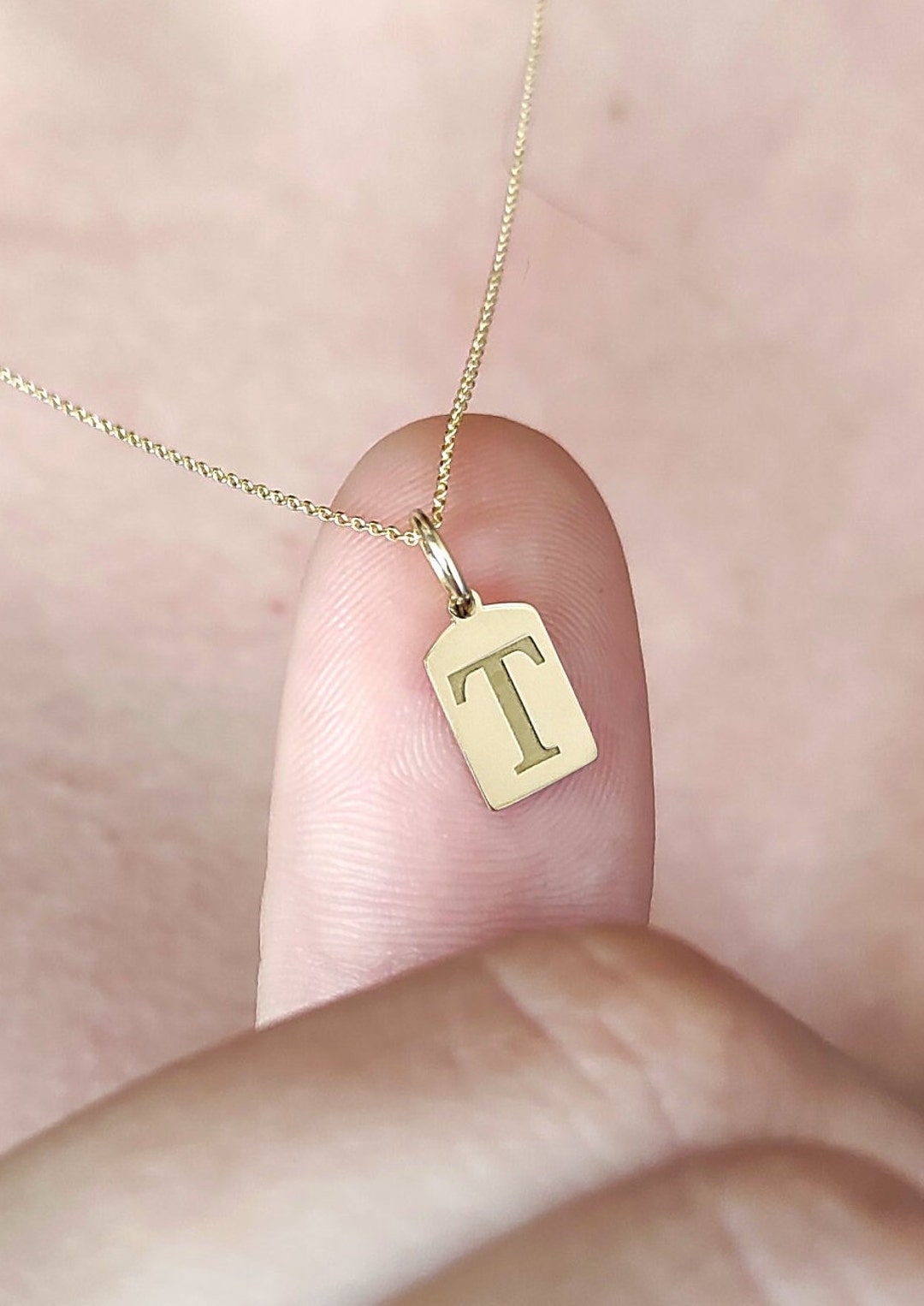 14K Solid Gold Initial Pendant, Engraved Custom Letter Necklace