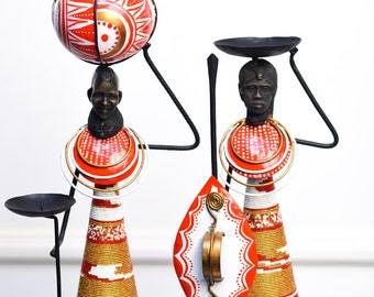 Maasai Couple Candle Holders Figurine Set.