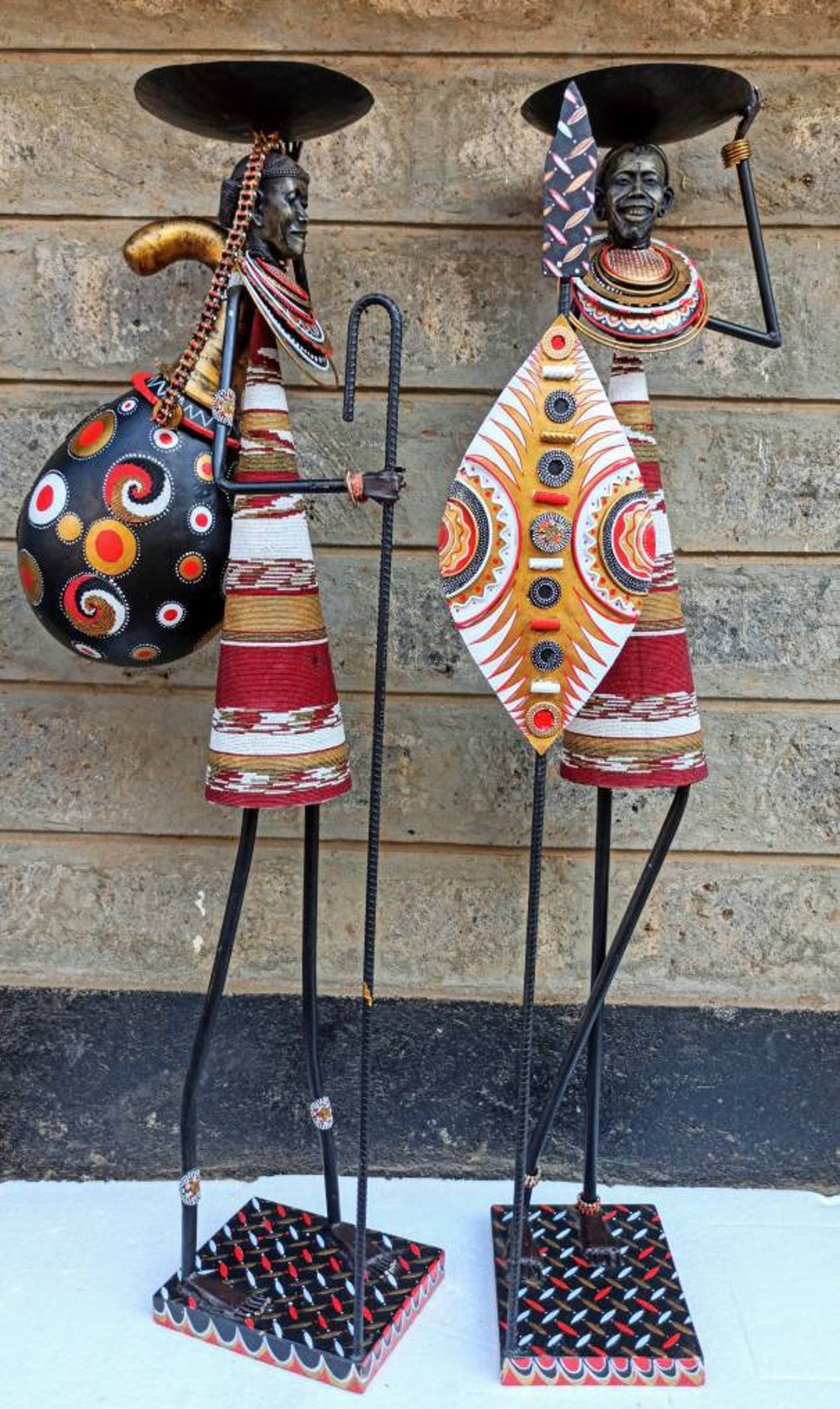 Maasai Couple Sculpture Life Size Candle Holder Figurine Set Etsy