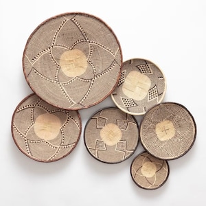 Set of 6 Assorted Wall Baskets, African Binga Wall Hanging, Assorted Wicker Baskets, Tonga Woven Basket, Africa home decor