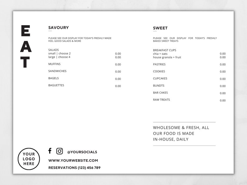 Minimalist Cafe Menu Template / Editable Modern Menu Template
