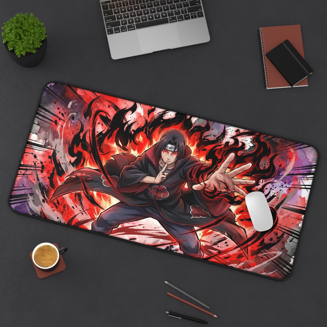 Akatsuki Uchiha Flame Illustration Desk Mat | Anime Naruto Mousepad - Etsy
