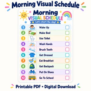 Morning Visual Schedule for Kids | Autism ADHD Routine Chart (Printable PDF)
