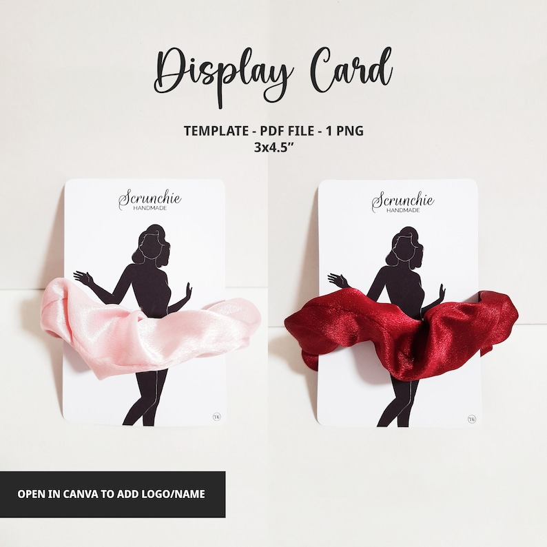 Scrunchie Card Scrunchies Display Card Template: Woman Silhouette Design (digital ...