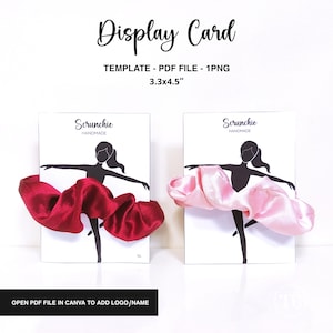Scrunchie Display Card Template, tanzende Ballerina Display Card, Haargummihalter, druckbare PDF-Datei, digitaler Download