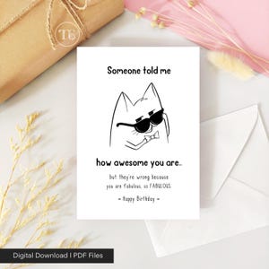Cartes imprimables de joyeux anniversaire, fabuleuse carte d'anniversaire de chat, modèle de carte d'anniversaire génial, fichiers PDF, téléchargement numérique