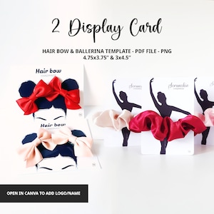 Cartão de exposição de scrunchies, modelo de cartão de exposição de design de bailarina e laço de cabelo, ideias para presentes e embalagens, arquivos PDF, download digital