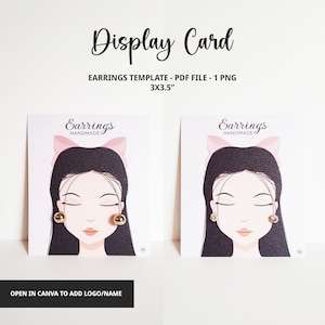 Earring display card template Cute girl illustration display card printable PDF file Digital Download