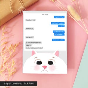 Carte de joyeux anniversaire imprimable, jolie carte de voeux, carte d'anniversaire drôle de chat, carte de voeux drôle de message, fichiers PDF, téléchargement numérique