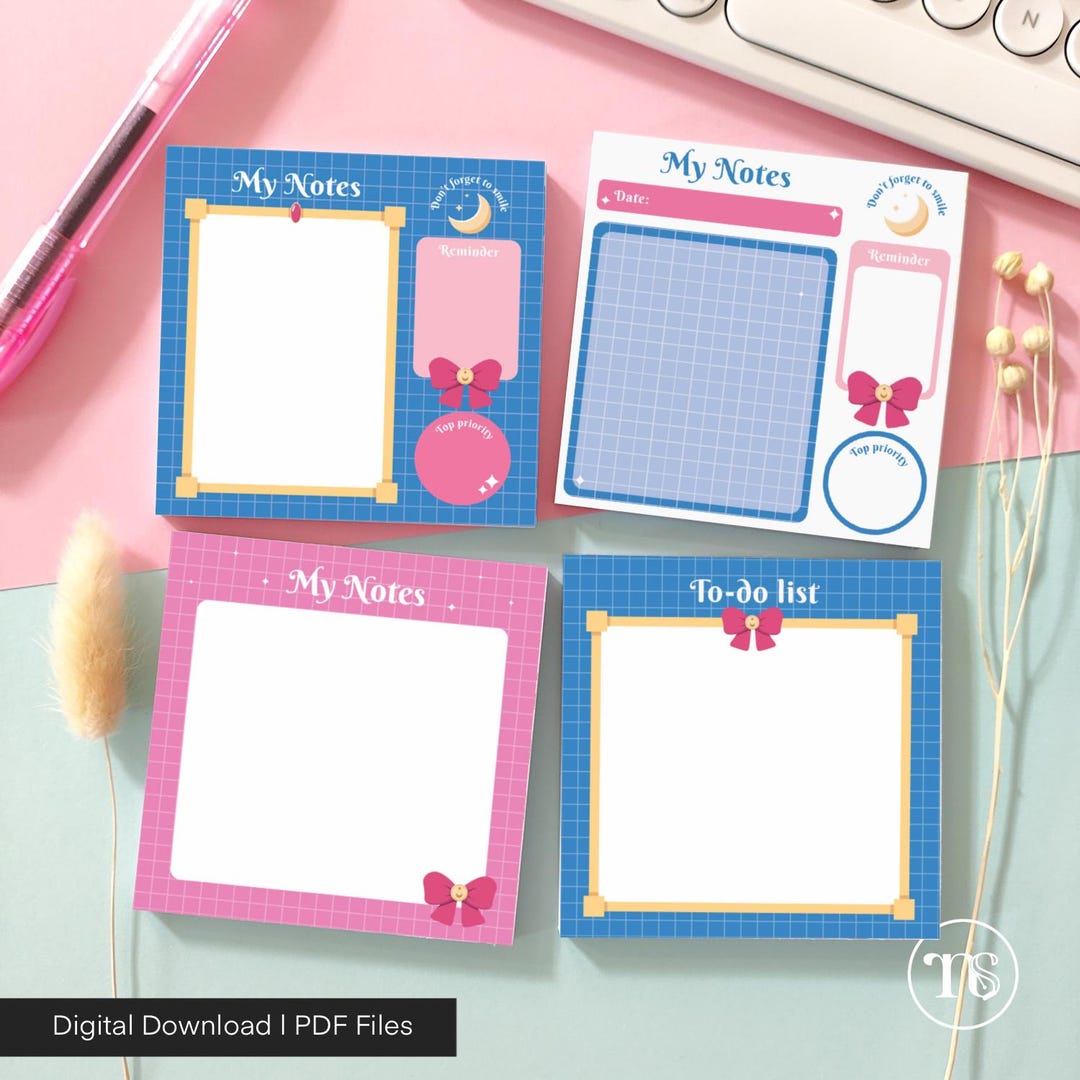 Pink & Blue Mini Notepad Template (PDF Download, 3x3 Inches - Etsy