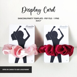 Scrunchies-weergavekaartsjabloon Dansend ontwerp afdrukbaar pdf-bestand voor videokaarten Digitale download