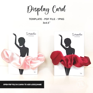 Modello di scheda espositiva per scrunchies, scheda espositiva ballerina, scheda espositiva per elastici per capelli file PDF stampabile Download digitale