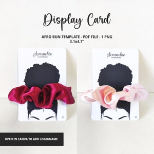 Afro-Inspired Scrunchies Display Card Template Printable, Scrunchie Backing Card PDF Instant Download