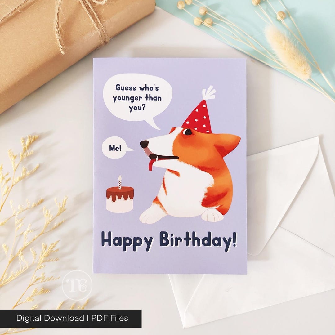 Funny Dog Birthday Card, Cute Birthday Card Template (digital Download ...