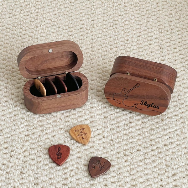 Personalized Wooden Guitar Picks Valentines Day Gift Him,  Custom Guitar Pick Kit, Musicians Player, Boyfriend Birthday Gift Idea