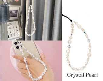 Aesthetic White Pearl Beaded Phone Charm, Pearl Phone Strap, Phone Chain Strap