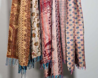 Handmade Reversible Silk Kantha Scarfs