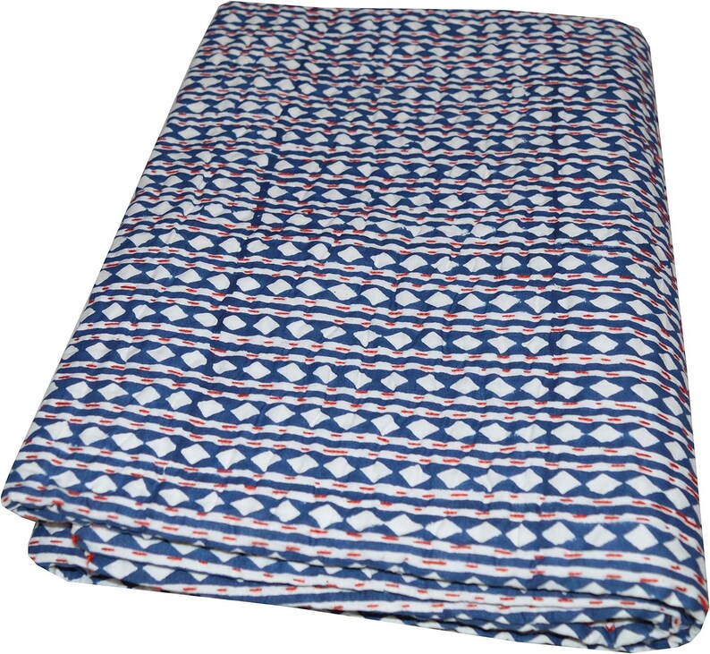 Handblok bedrukte Diamond Queen Kantha Quilt afbeelding 3