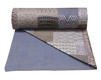 Colcha Kantha Seda Patchwork Gris