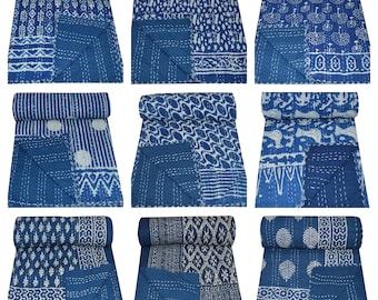 Handmade Cotton Kantha Quilts Indigo Blue