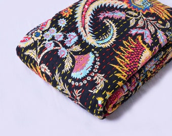 Coperta trapuntata vintage Mukut Kantha, copriletto indiano, art