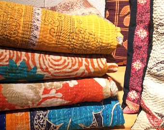 Lotto all'ingrosso trapunta Kantha vintage, coperta da tiro Kantha trapuntata indiana Sari, biancheria da letto antica Kantha Twin, trapunte Boho Kantha