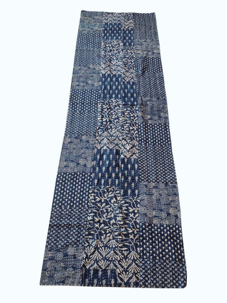 Kantha-Indigoblaue Steppdecke, indische Kantha-Tagesdecke, Bettwäsche, Überwurf, Einzelbett Bild 2