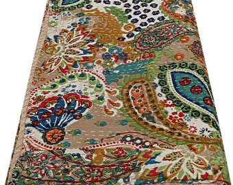 Beige Paisley Baumwolle Kantha Quilts Indian Boho Wendbare Kantha Quilts Hippie Twin Size Schlafzimmer Tagesdecken