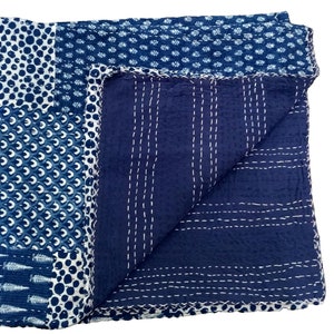 Indigo Cotton Handmade Blue Patchwork Kantha Quilt