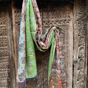 Wholesale Lot Handmade Silk Kantha Scarf Bohemian Reversible Fine Quality Kantha Shawl / Dupatta for All Seasone Fashionable Scarves image 9