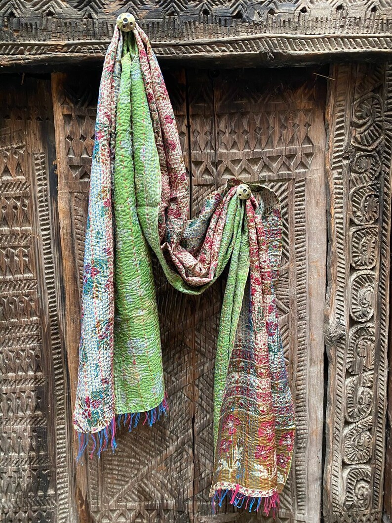 Wholesale Lot Handmade Silk Kantha Scarf Bohemian Reversible Fine Quality Kantha Shawl / Dupatta for All Seasone Fashionable Scarves image 9
