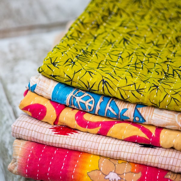 Wholesale Lot Indian Vintage Kantha Quilts For Sale Bohemian Handmade Sari Kantha Throw Reversible Hippie Quilts Gift Cotton Blankets Rally