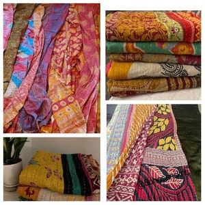 Lote al por mayor de edredones Kantha vintage indios a la venta Boho hecho a mano Sari Kantha Throw edredones hippie reversibles mantas de algodón de regalo imagen 4