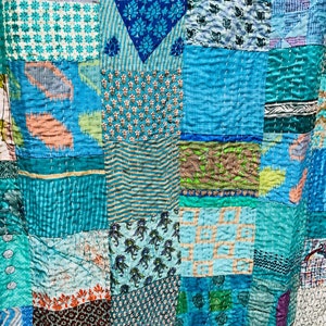 Handgemachte Indische Kantha Recycled Türkis Blau Patchwork Baumwolle Sari werfen Tagesdecke Cover Kantha Quilt Bild 2