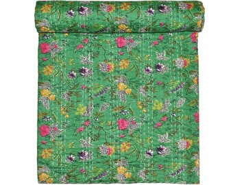 Green Paradise Handmade Kantha Quilt