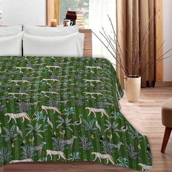Kantha Quilt Green Etsy