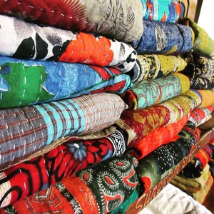 Vintage Kantha Quilt, indische Sari Quilt Kantha Decke, antike Kantha Twin Bettüberwurf Bettwäsche, Boho Kantha Quilts Bild 3