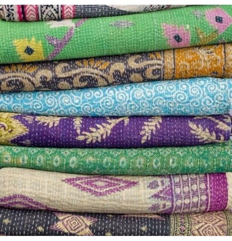 Vintage Kantha Quilt, indische Sari Quilt Kantha Decke, antike Kantha Twin Bettüberwurf Bettwäsche, Boho Kantha Quilts Bild 4