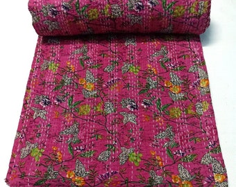 Indien fait à la main Kantha matelassé vintage coton Quilt Paradise Print Boho Coverlet jeter couvre-lit couverture couvre-lit literie maison décorative