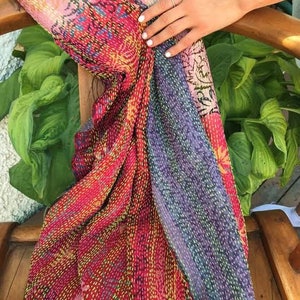 Wholesale Lot Handmade Silk Kantha Scarf Bohemian Reversible Fine Quality Kantha Shawl / Dupatta for All Seasone Fashionable Scarves image 5