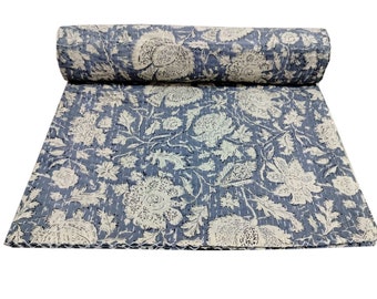 Couvre-lit indien fait main en coton kantha, imprimé floral, couvre-lit réversible