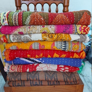 Vintage Kantha Quilt, indische Sari Quilt Kantha Decke, antike Kantha Twin Bettüberwurf Bettwäsche, Boho Kantha Quilts Bild 10