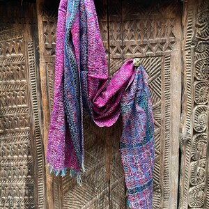 Wholesale Lot Handmade Silk Kantha Scarf Bohemian Reversible Fine Quality Kantha Shawl / Dupatta for All Seasone Fashionable Scarves image 8