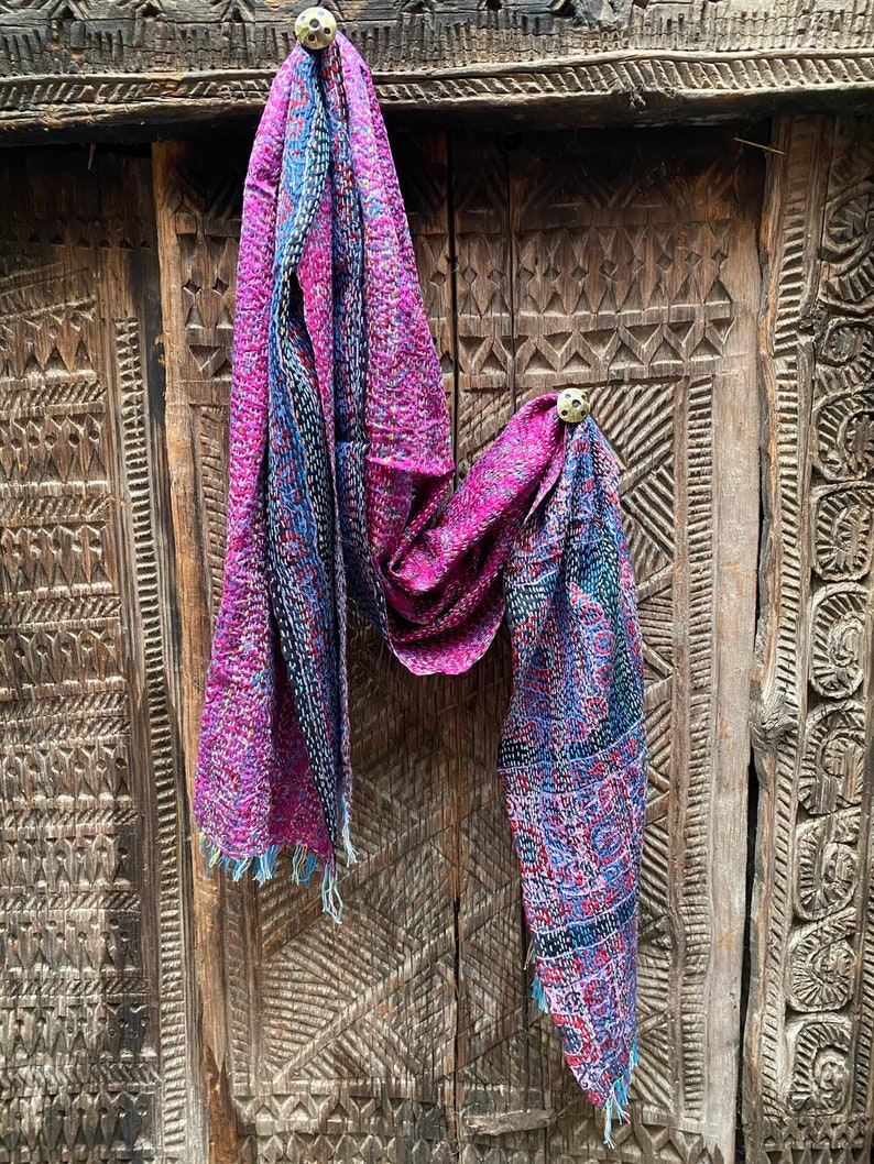 Wholesale Lot Handmade Silk Kantha Scarf Bohemian Reversible Fine Quality Kantha Shawl / Dupatta for All Seasone Fashionable Scarves image 8