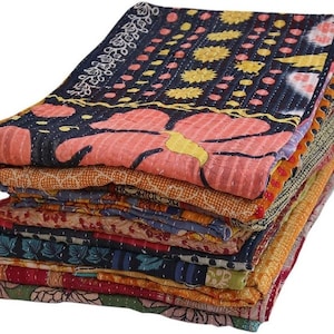 Wholesale Lot indischen Vintage Kantha Quilts zum Verkauf Boho handgemachte Sari Kantha Werfen Reversible Hippie Quilts Geschenk Baumwolldecken Bild 9